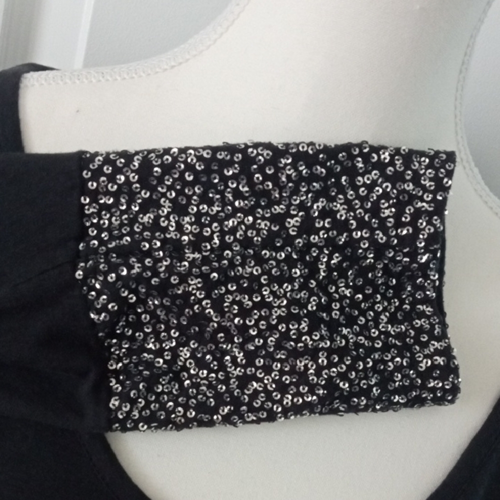 Black Sequin 3/4 Sleeve Women's Top - Picture 2 of 10